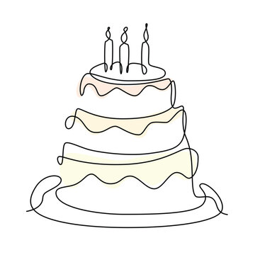 recommend clip art: Continuous line art of birthday cake. Simple line art. One line vector