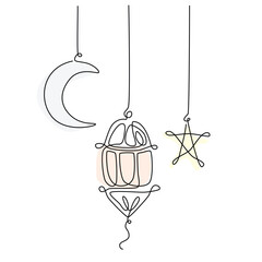 Continuous line art of ramadhan recoration. Simple line art. One line vector