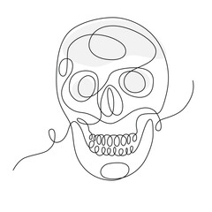 Continuous line art of skull. Simple line art. One line vector