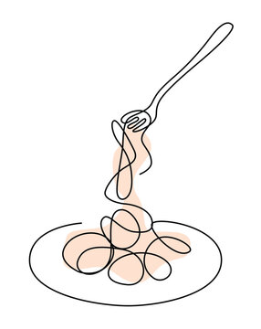 recommend clip art: Continuous line art of noodle. Simple line art. One line vector