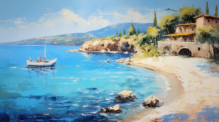 beautiful Italian beach scene painte oil painting abstract decorative painting