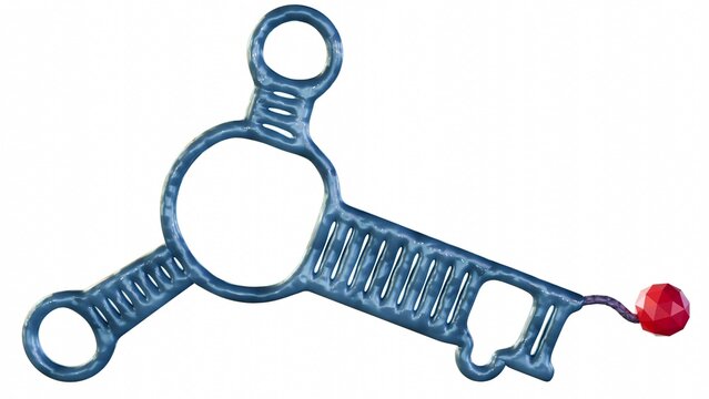 3d rendering of close up view of  the use of linker between drug and an aptamer