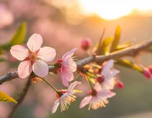 Cherry Blossom Against Sky, Sunset Serenity with Cherry Blossoms, Pastel Sunset and Cherry Blossom...