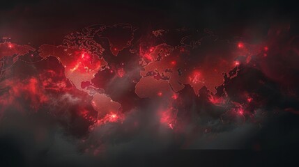 A conceptual art piece showing a world map where countries affected by PM25 are highlighted in red