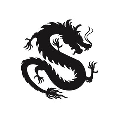 Chinese Dragon Silhouette on White Background. Chinese New Year Symbol. Vector Illustration Design