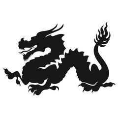 Chinese Dragon Silhouette on White Background. Chinese New Year Symbol. Vector Illustration Design