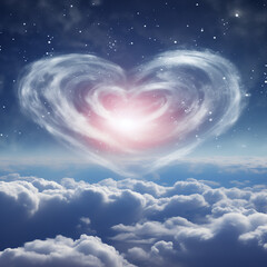 The heart is in the clouds. Incredible love. The heart is in the sky. Clouds of love. for a postcard, for congratulations, a heart for a holiday