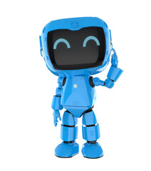 Fototapeta premium Cute and small artificial intelligence personal assistant robot finger point isolated