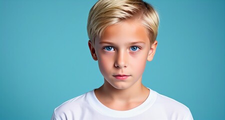 Portrait of a Young Boy with Striking Blue Eyes. Generative AI.
