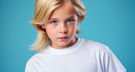 Portrait of a Young Boy with Striking Blue Eyes. Generative AI.