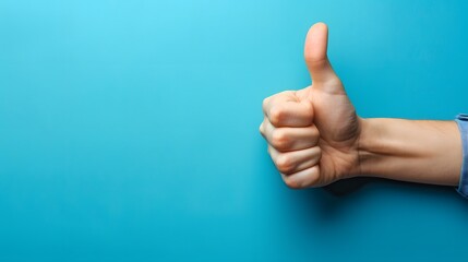 A thumbs up gesture on a blue background, representing positive thoughts and satisfaction with the work done.
