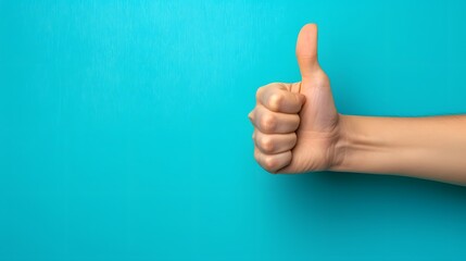 A thumbs up gesture on a blue background, representing positive thoughts and satisfaction with the work done.
