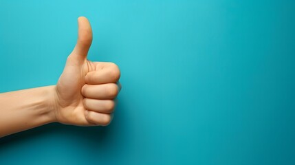 A thumbs up gesture on a blue background, representing positive thoughts and satisfaction with the work done.
