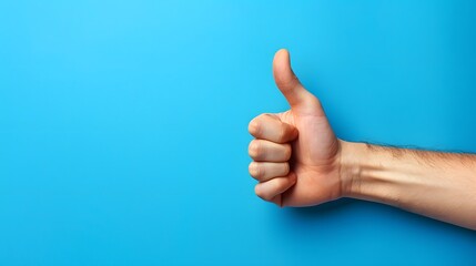 A thumbs up gesture on a blue background, representing positive thoughts and satisfaction with the work done.
