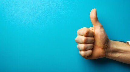 A thumbs up gesture on a blue background, representing positive thoughts and satisfaction with the work done.
