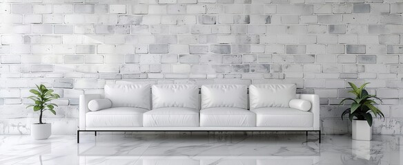 interior design,Contemporary Minimalistic Living Room with White Brick wall Background 3d rendering