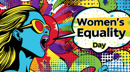 Pop art woman shouting, Women's Equality Day, colorful comic style