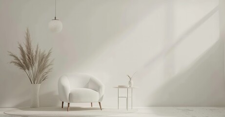 interior design,Bright Minimalist Living Room Interior with White Walls and sofa Contemporary Decor 3d rendering