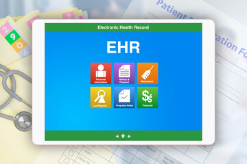 Electronic health record showing on digital tablet screen.