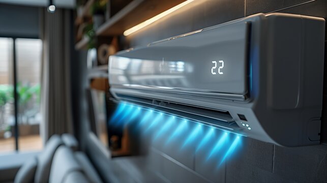 Room with an ac splitter on the wall with air flow