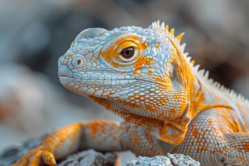 Fototapeta premium Orange and blue iguana closeup