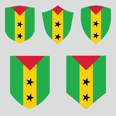 Set of Sao Tome and Principe Flag in Shield Shape