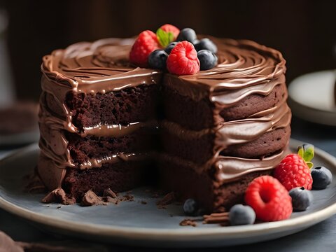 Chocolate cake with raspberries
