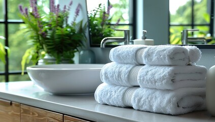 Emphasize the versatility of blank home essentials: A pristine white towel, softly illuminated, suitable for any bathroom decor or style.