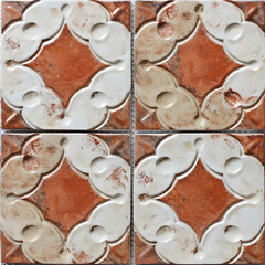 **brick style, pattern, terracotta color scales, with white, cream color, Mexican style, autumn, with relief, original, mosaic marking for printing, embedded design, unique style, silver effects, real - obrazy, fototapety, plakaty