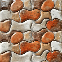 **brick style, pattern, terracotta color scales, with white, cream color, Mexican style, autumn, with relief, original, mosaic marking for printing, embedded design, unique style, silver effects, real - obrazy, fototapety, plakaty