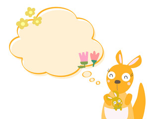 可愛いカンガルーの親子と吹き出し