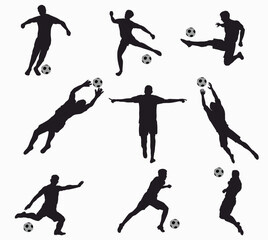 Set of soccer player. Silhouette of football player on white background. 