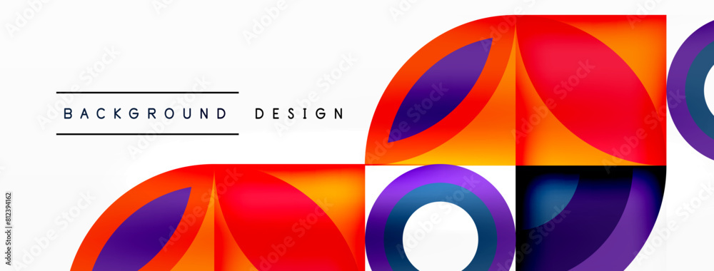 Aufkleber a vibrant art piece featuring circles and squares in magenta and electric blue on a white background