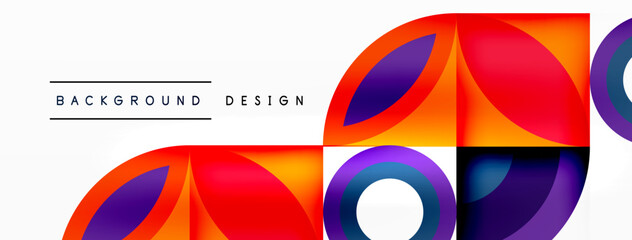 Fototapeta premium A vibrant art piece featuring circles and squares in magenta and electric blue on a white background, creating a colorful pattern resembling a logo design