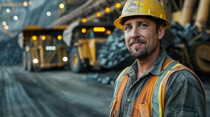 Workers in hard hats and safety vests operate heavy machinery in a coal mine, showcasing the skilled workforce needed in the industry