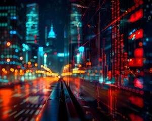 Futuristic Financial Trading Interface with Blurred Urban Backdrop