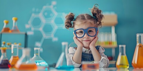 Curious Young Girl Exploring Scientific Concepts in Colorful Laboratory Setting
