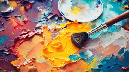 Colorful paint and brush abstract pallete