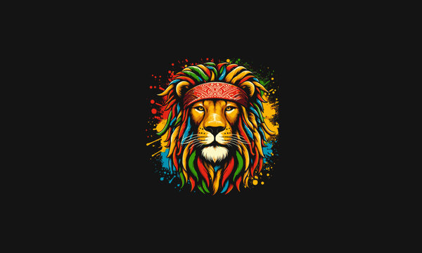 head lion with dreadlocks wearing bandana vector design