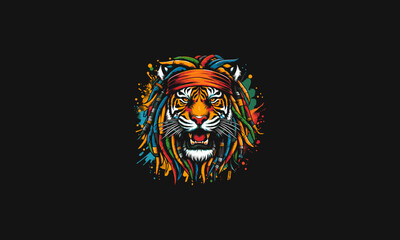 head tiger wearing bandana with dreadlocks vector artwork design