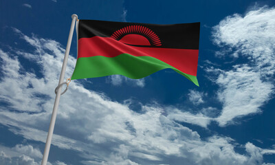 Top view malawi flag blue sky background national nanner holiday freedom celebration patriotism travel 6 sixth july month malawi template republic national malawi freedom happy concept business label