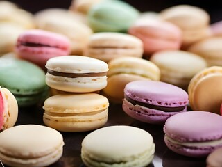 Obraz premium Colorful macaroons on a wooden table