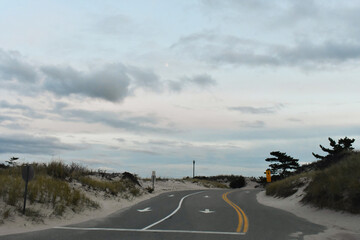 Empty Road in Cape Cod, Massachusetts at Sunset
