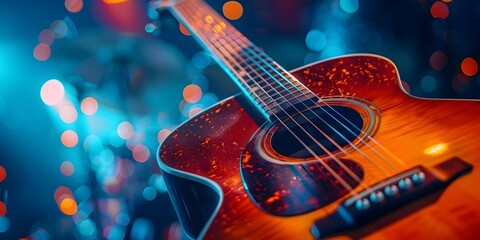 Obraz premium Energetic Acoustic Guitar Performance at Fundraising Concert for Community Outreach