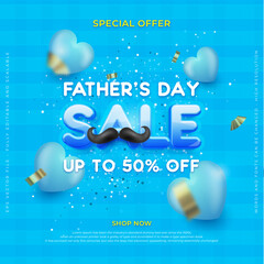 Square banner father's day sale with many blue hearts