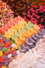 Traditional Turkish Delights displaying for sale at market 