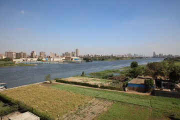 the nile, land, plants and houses