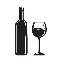 Wine bottle and glass icon flat style