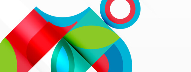 Fototapeta premium A colorful pattern featuring red, green, and blue circles with a red circle in the middle, all on a white background. The design showcases symmetry and artistry