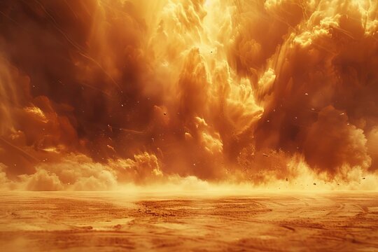 A massive sandstorm engulfs the desert, obliterating everything in its path